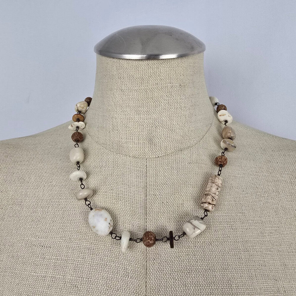 Silpada 925 Sterling Silver White Howlite African Opal Mahogany Seed Necklace